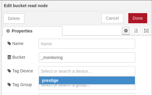 Bucket Read node form with bucket tags