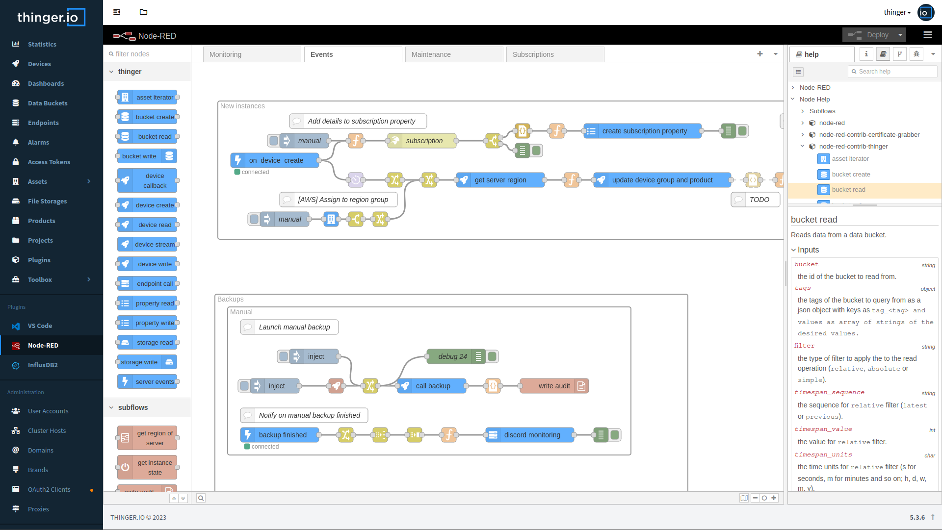 Sample control panel a Node-RED integration with Thinger.io