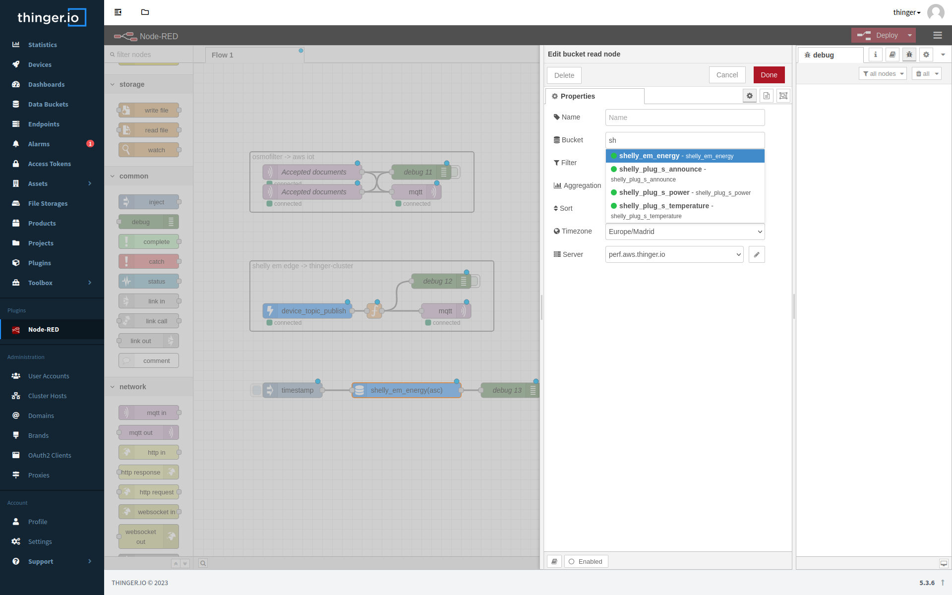 Sample control panel a Node-RED integration with Thinger.io