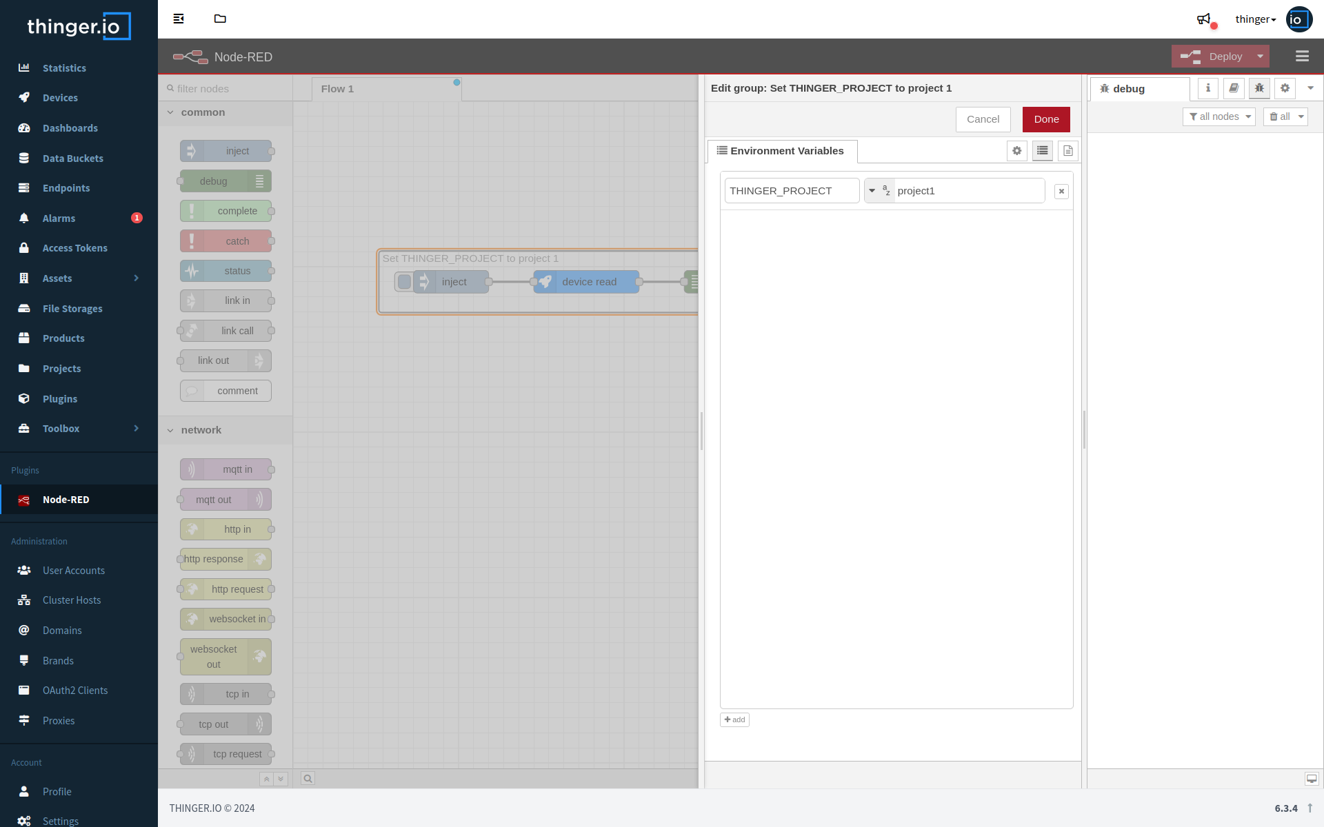 Node-RED UI asset filtering based on project