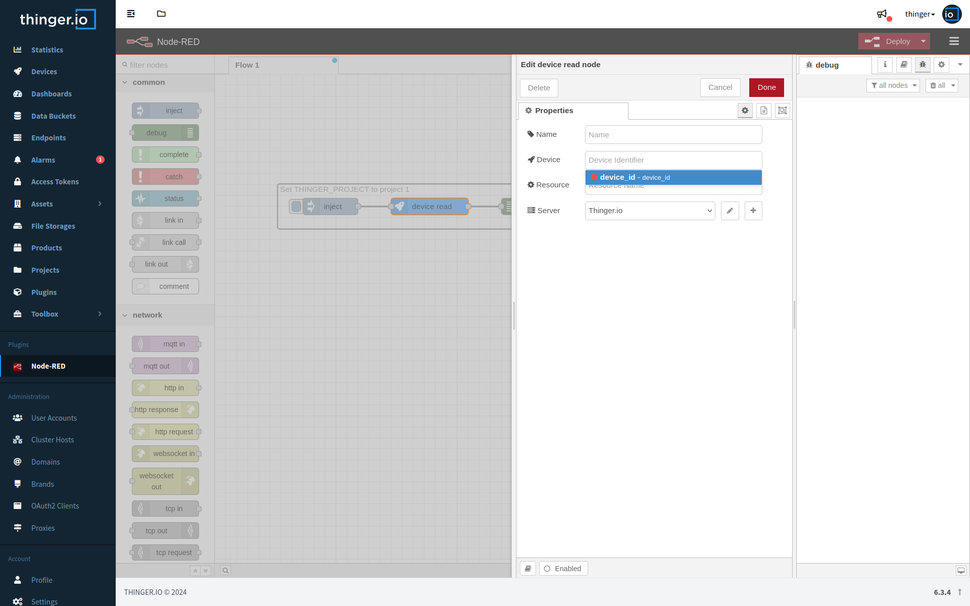 Node-RED UI asset filtering based on project