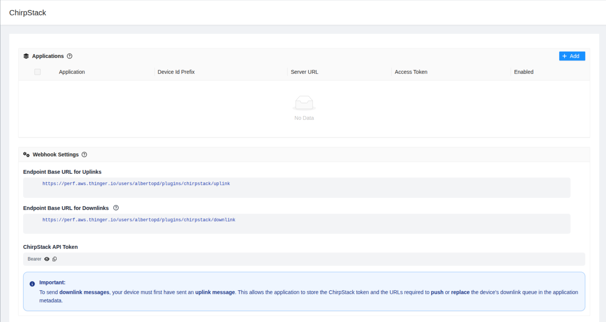 ChirpStack Plugin dashboard in Thinger.io