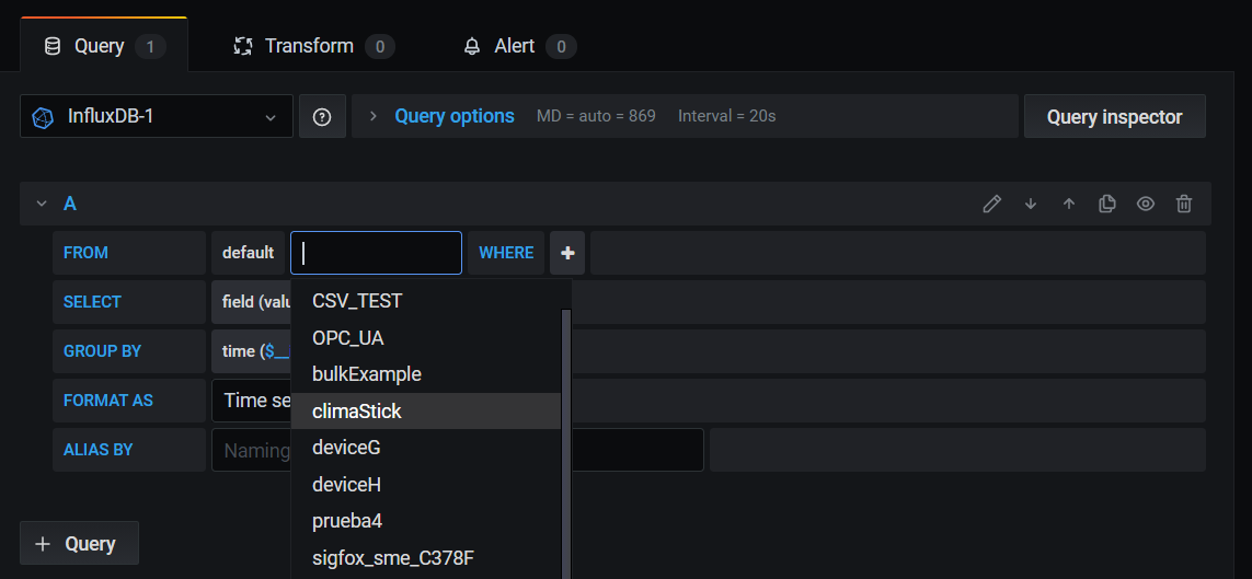 Data Configuration in influxQL