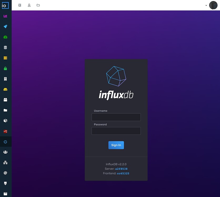Influxdb login page integrated in Thinger.io Platform