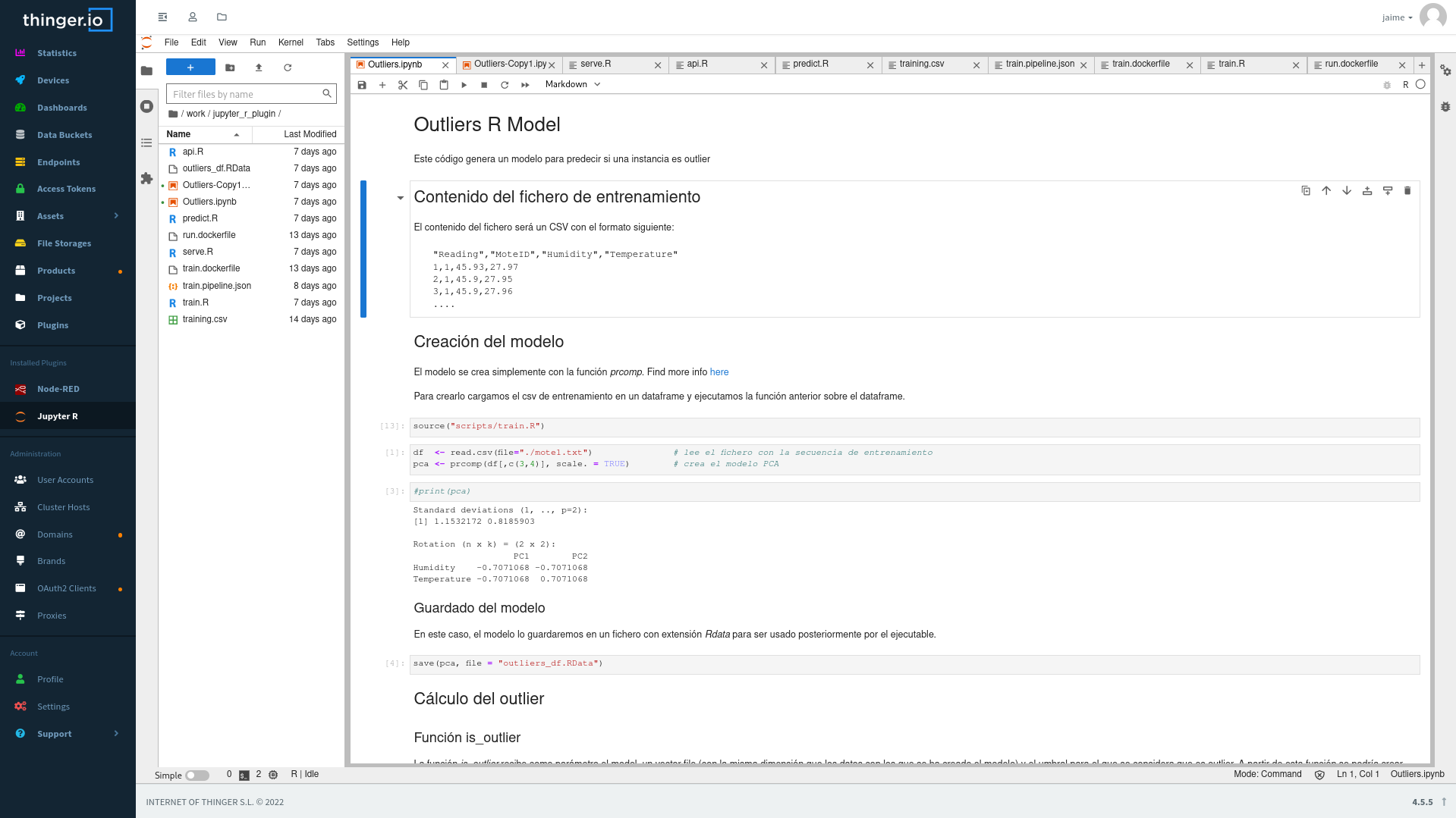Mockup of Jupyter Notebook integrated within Thinger.io