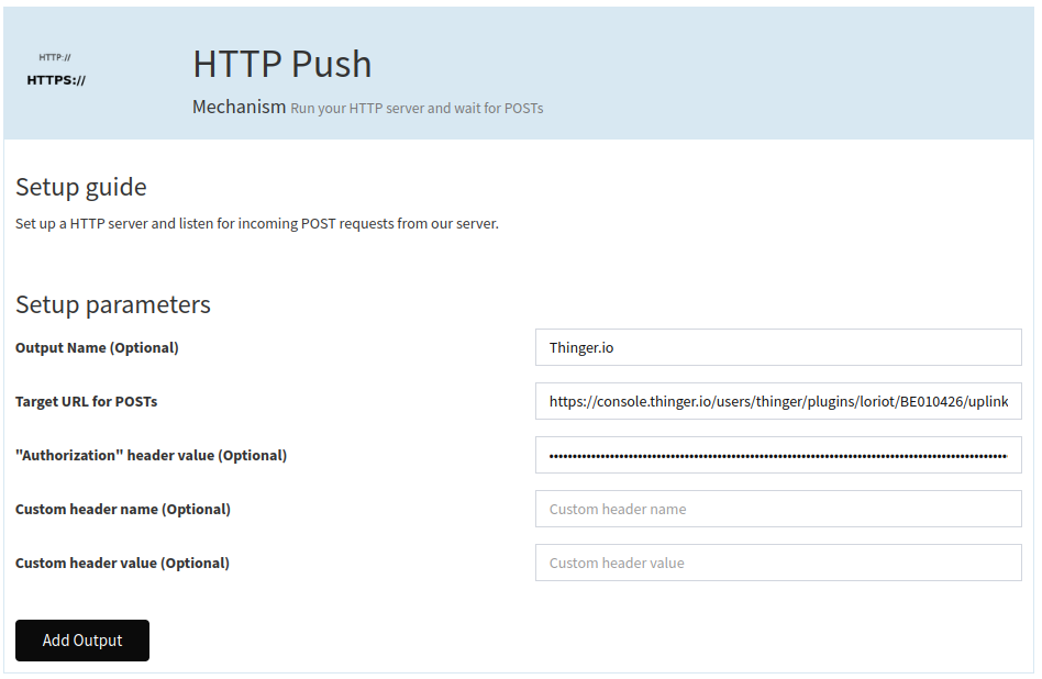 LORIOT Webhook Settings for Thinger.io integration