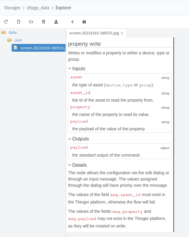 File storage screen when using a common storage for data in SFTPGo