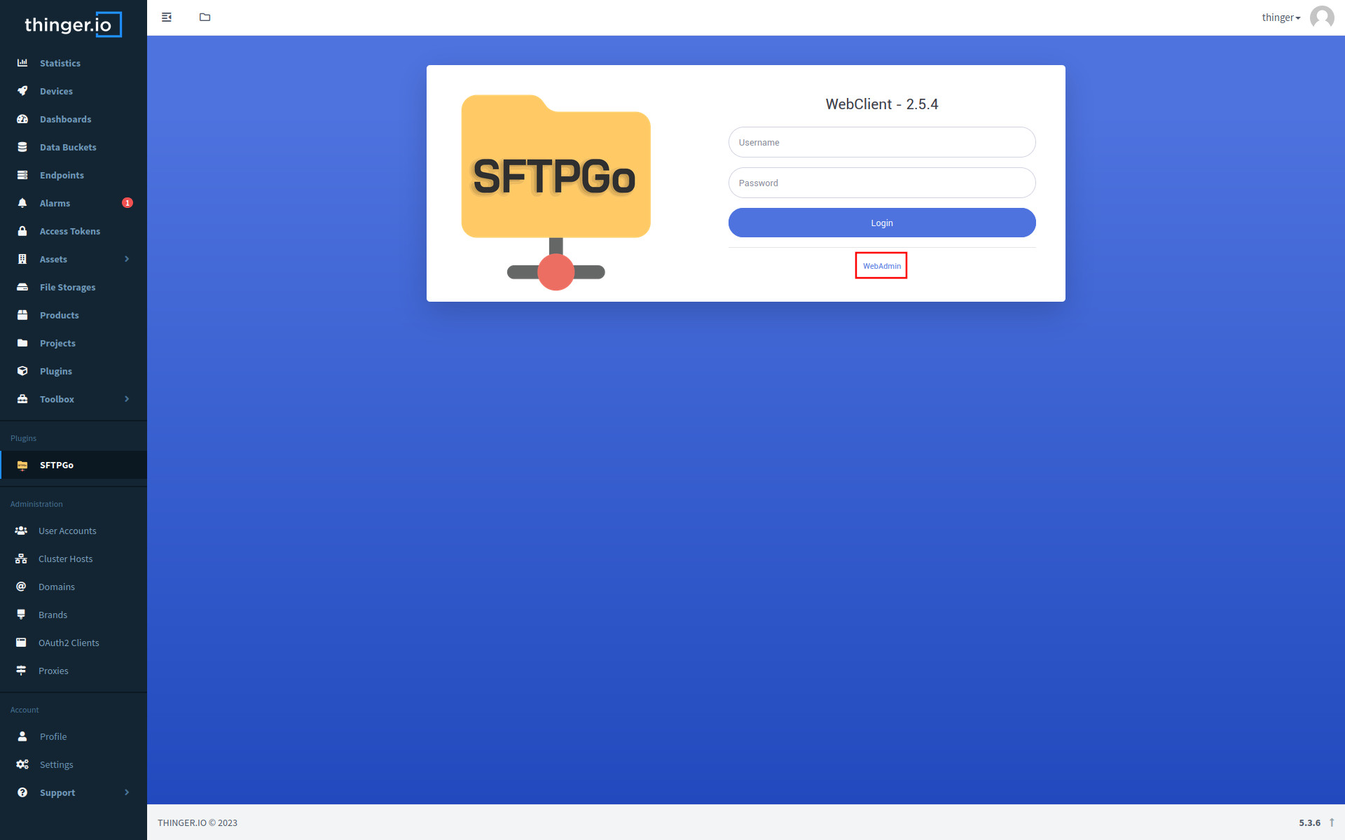 SFTPGo WebClient marking how to access the WebAdmin