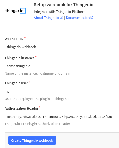 the Things Stack webhook template for Thinger.io